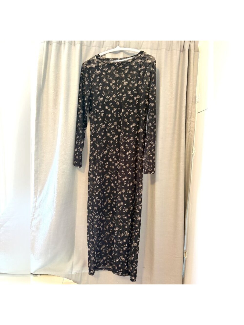 Gap Mesh Midi Dress Black Floral Print Long Sleeve Size L - Picture 5 of 12